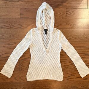 Athleta Cream 100% Cotton Open Weave Knit Hoodie